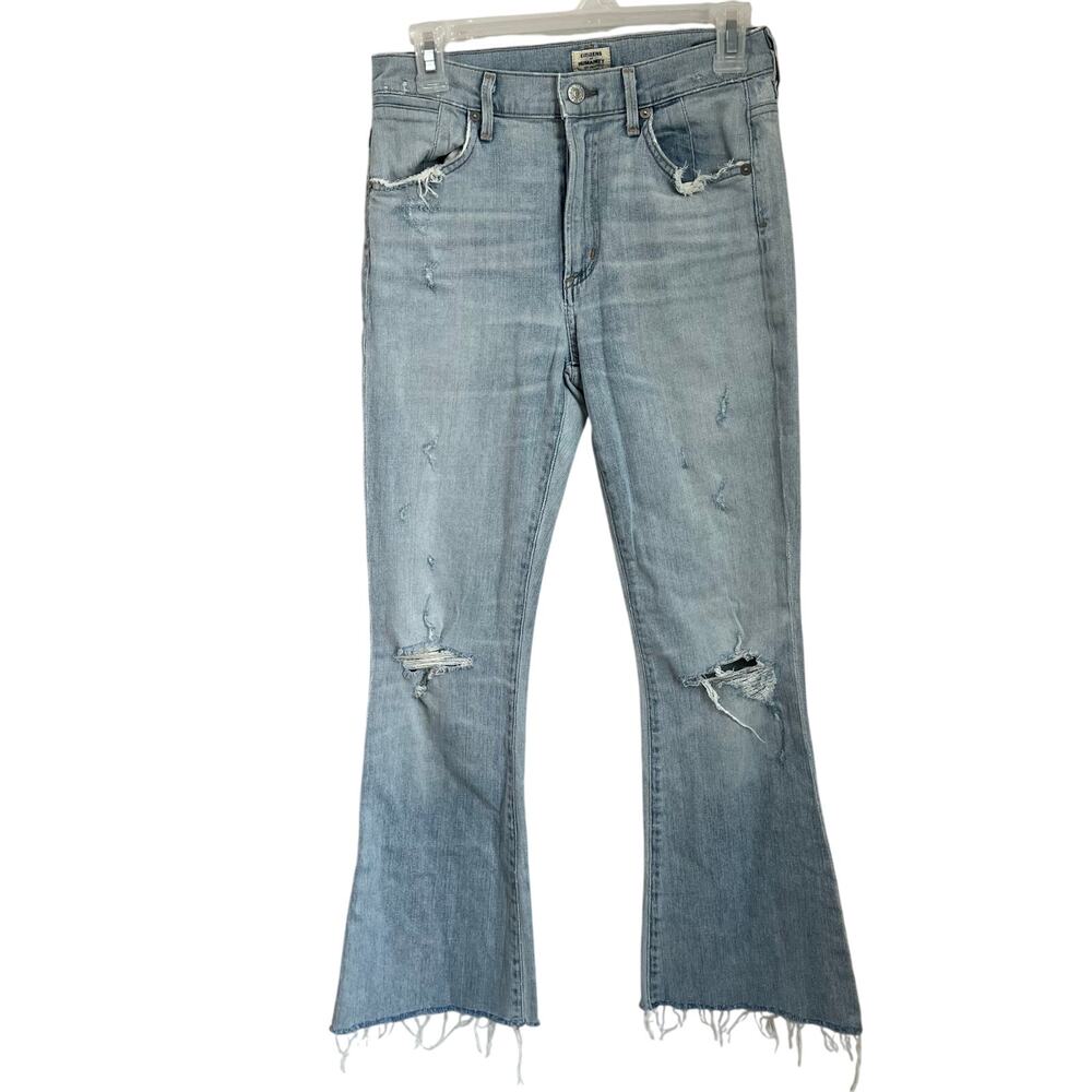 Citizens of Humanity Fleetwood High Rise Flare Light Wash Raw Hem Jeans Sz 27